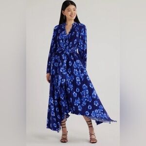 Scoop Women's Pleated Floral Midi Dress with Handkerchief Hem, Size XLarge